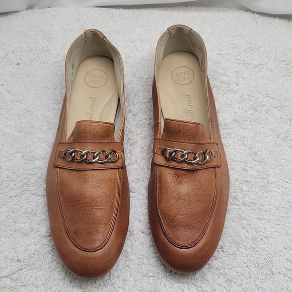 PAUL GREEN NEWCASTLE TAN LEATHER GOLD CHAIN LINK LOAFERS LADIES SIZE 10 NWOB - Picture 2 of 16